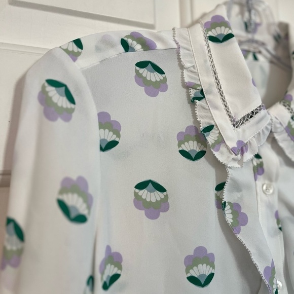Aritzia Sunday Best Floral Print Button Front Long Sleeve Ruffle Blouse XS - Picture 11 of 16